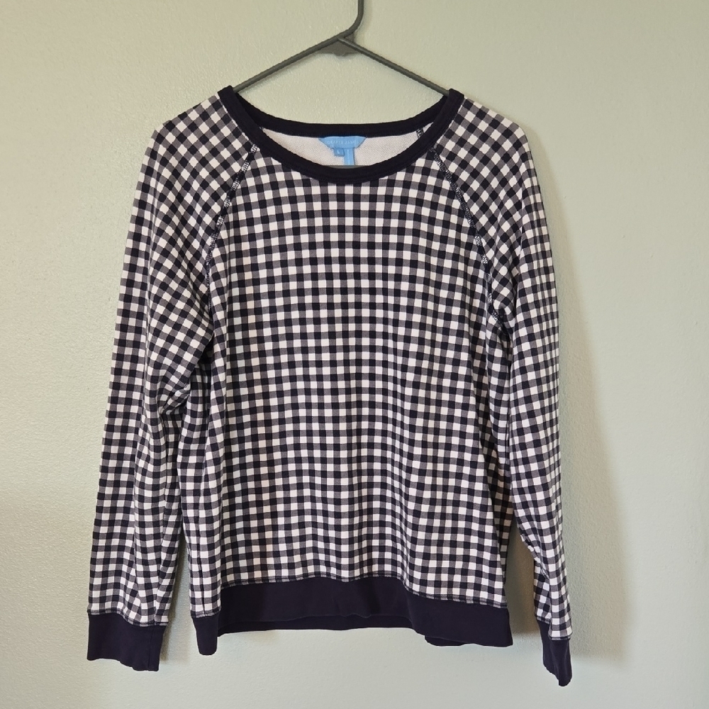 Draper James | Navy Gingham Sweatshirt Size Large